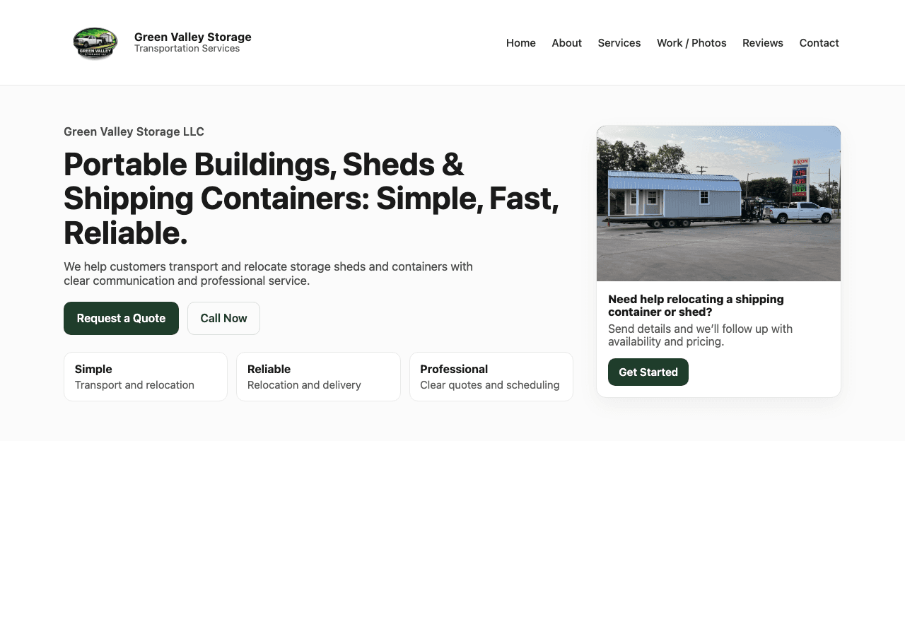 Green Valley Storage LLC website homepage
