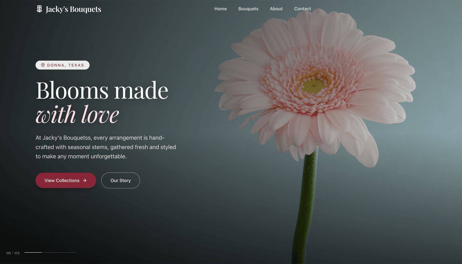 Jacky's Bouquets website homepage