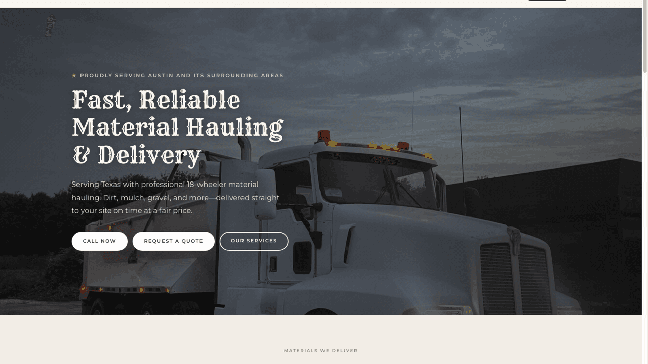 Tex Country Materials website homepage