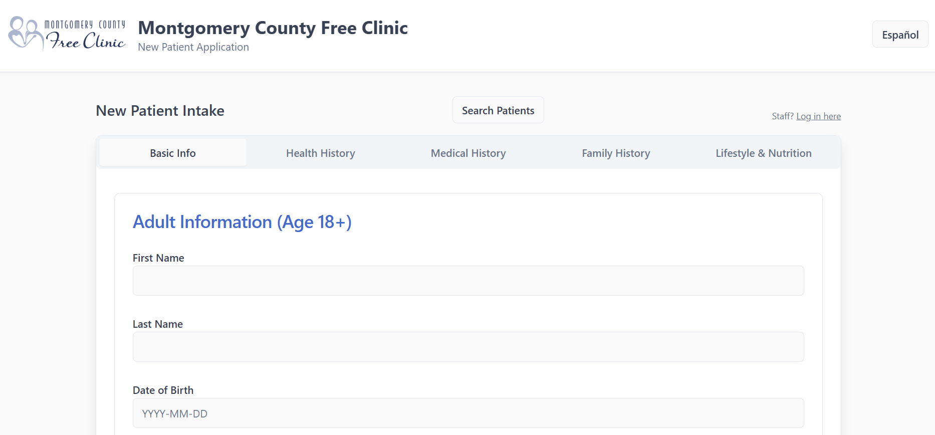 Clinic Intake System screenshot